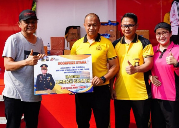 Sambut HUT Bhayangkara ke-80, Polres OKU Timur Bagi-bagi Hadiah Umroh dan Sepeda Listrik